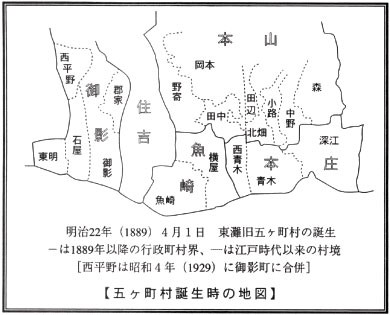 五ケ町村誕生時の地図