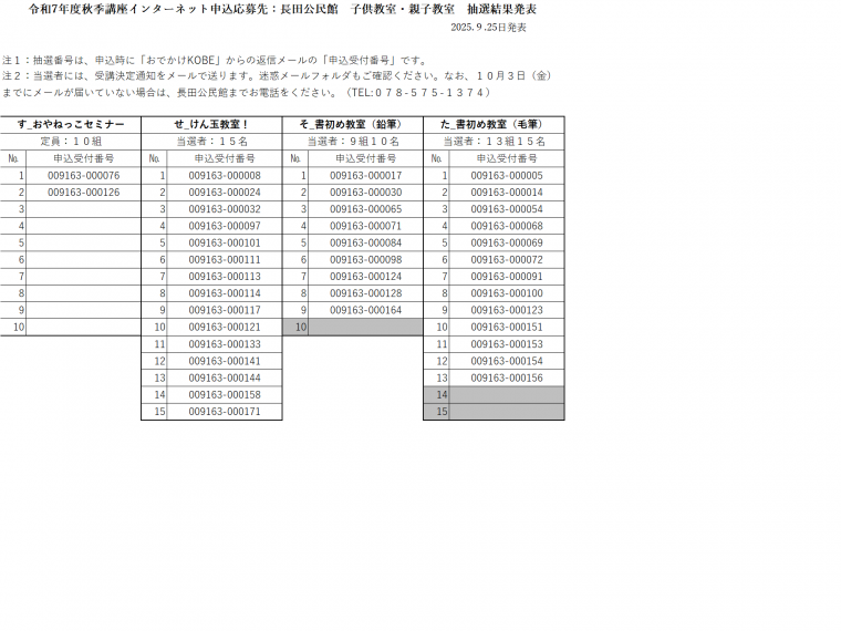 秋季講座当選子ども親子向け