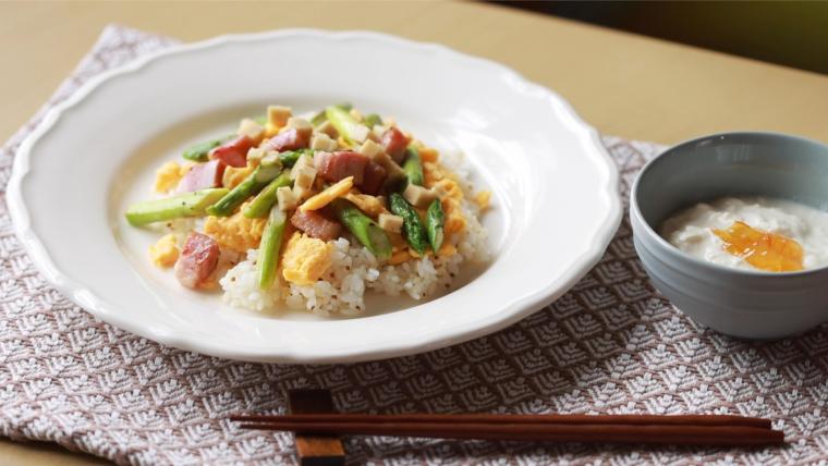 洋風アスパラチーズちらし寿司&豆ヨーグルト