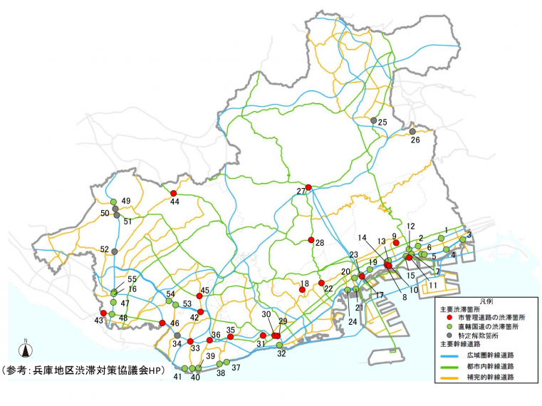 神戸市内の主要渋滞箇所